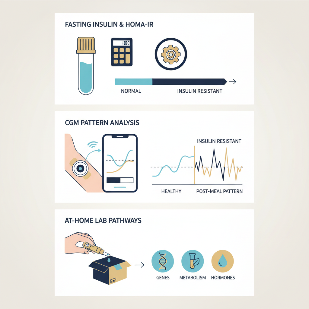 How to Test Insulin Resistance at Home: Fasting‑Insulin, HOMA‑IR & CGM - Infographic illustration