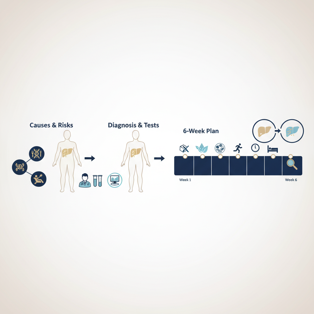 Fatty liver in thin people: causes, tests & a 6‑week plan - Infographic illustration