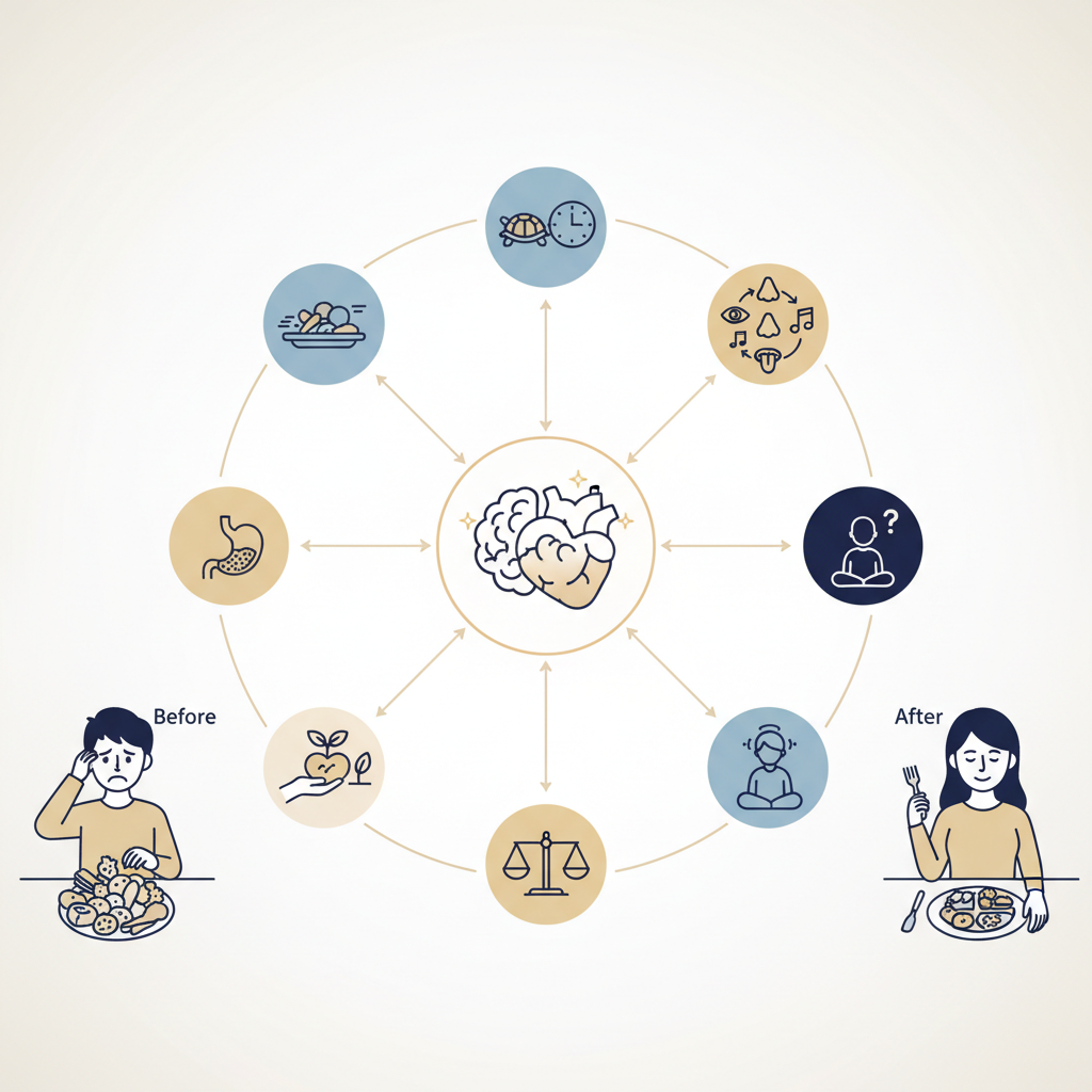 7 Mindful Eating Exercises to Stop Cravings and Emotional Eating - Infographic illustration